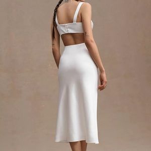 BHLDN Sachin & Babi Sierra V-Neck Cutout Satin Midi Dress; White Dress